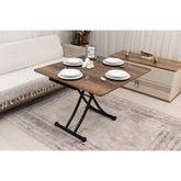 Mini Juppo İçe K Akıllı Sehpa Üst Tabla Mdf Barok Koyu Ceviz Oval Köşe Alt Ayak Siyah Renk