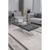 Juppo Üst Tabla Mdf Siyah Mermer Oval Köşe Alt Ayak Yuvarlak Beyaz İçe Kıvrım