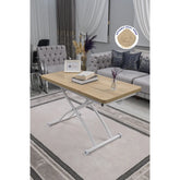 Juppo Üst Tabla Mdf Veli Meşe Oval Köşe Alt Ayak Yuvarlak Beyaz Dışa Kıvrım