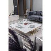 Home Üst Tabla Mdf Beyaz Oval Köşe Alt Ayak Gold Kaplama