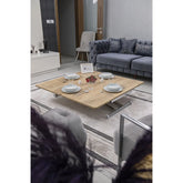 Home Üst Tabla Mdf Veli Meşe Oval Köşe Alt Ayak Krom Kaplama