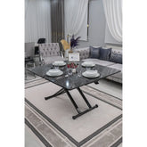 Home Üst Tabla Mdf Siyah Mermer Oval Köşe Alt Ayak Siyah Renk