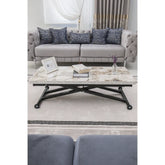 Home Üst Tabla Mdf Beyaz Mermer Oval Köşe Alt Ayak Siyah Renk