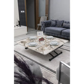 Juppo Üst Tabla Mdf Beyaz Mermer Oval Köşe Alt Ayak Yuvarlak Siyah Dışa Kıvrım