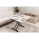 Mini Juppo İçe K Akıllı Sehpa Üst Tabla Mdf Beyaz Mermer Oval Köşe Alt Siyah Renk