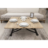 Mini Juppo İçe K Akıllı Sehpa Üst Tabla Mdf VeliMeşe Oval Köşe Alt Ayak Siyah Renk