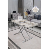 Juppo Üst Tabla Mdf Beyaz Mermer Oval Köşe Alt Ayak Yuvarlak Krom Kaplama İçe Kıvrım