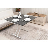 Mini Juppo İçe K Akıllı Sehpa Üst Tabla Mdf Frezeli Antrasit Oval Köşe Alt Beyaz Renk