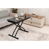 Mini Juppo Dışa K Akıllı Sehpa Üst Tabla Mdf Siyah Mermer Oval Köşe Alt Siyah Renk