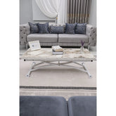 Juppo Üst Tabla Mdf Beyaz Mermer Oval Köşe Alt Ayak Yuvarlak Beyaz Dışa Kıvrım