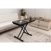 Mini Juppo İçe K Akıllı Sehpa Üst Tabla Mdf Siyah Mermer Oval Köşe Alt Siyah Renk