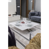 Home Üst Tabla Mdf Beyaz Oval Köşe Alt Ayak Krom Kaplama