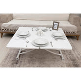 Mini Juppo İçe K Akıllı Sehpa Üst Tabla Mdf Beyaz Oval Köşe Alt Beyaz Renk