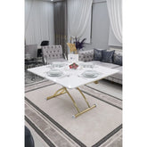 Juppo Üst Tabla Mdf Beyaz Oval Köşe Alt Ayak Yuvarlak Gold Kaplama Dışa Kıvrım