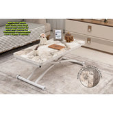 Mini Juppo Dışa K Akıllı Sehpa Üst Tabla Mdf Beyaz Mermer Oval Köşe Alt Beyaz Renk