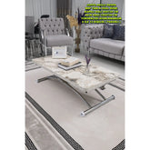 Juppo Üst Tabla Mdf Beyaz Mermer Oval Köşe Alt Ayak Yuvarlak Krom Kaplama Dışa Kıvrım