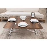 Mini Juppo İçe K Akıllı Sehpa Üst Tabla Mdf Barok Koyu Ceviz Oval Köşe Alt Ayak Beyaz Renk