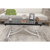 Mini Juppo İçe K Akıllı Sehpa Üst Tabla Mdf Siyah Mermer Oval Köşe Alt Ayak Beyaz Renk