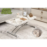 Mini Juppo Dışa K Akıllı Sehpa Üst Tabla Mdf Beyaz Mermer Oval Köşe Alt Krom Kaplama