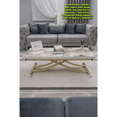 Juppo Üst Tabla Mdf Beyaz Mermer Oval Köşe Alt Ayak Yuvarlak Gold Kaplama İçe Kıvrım