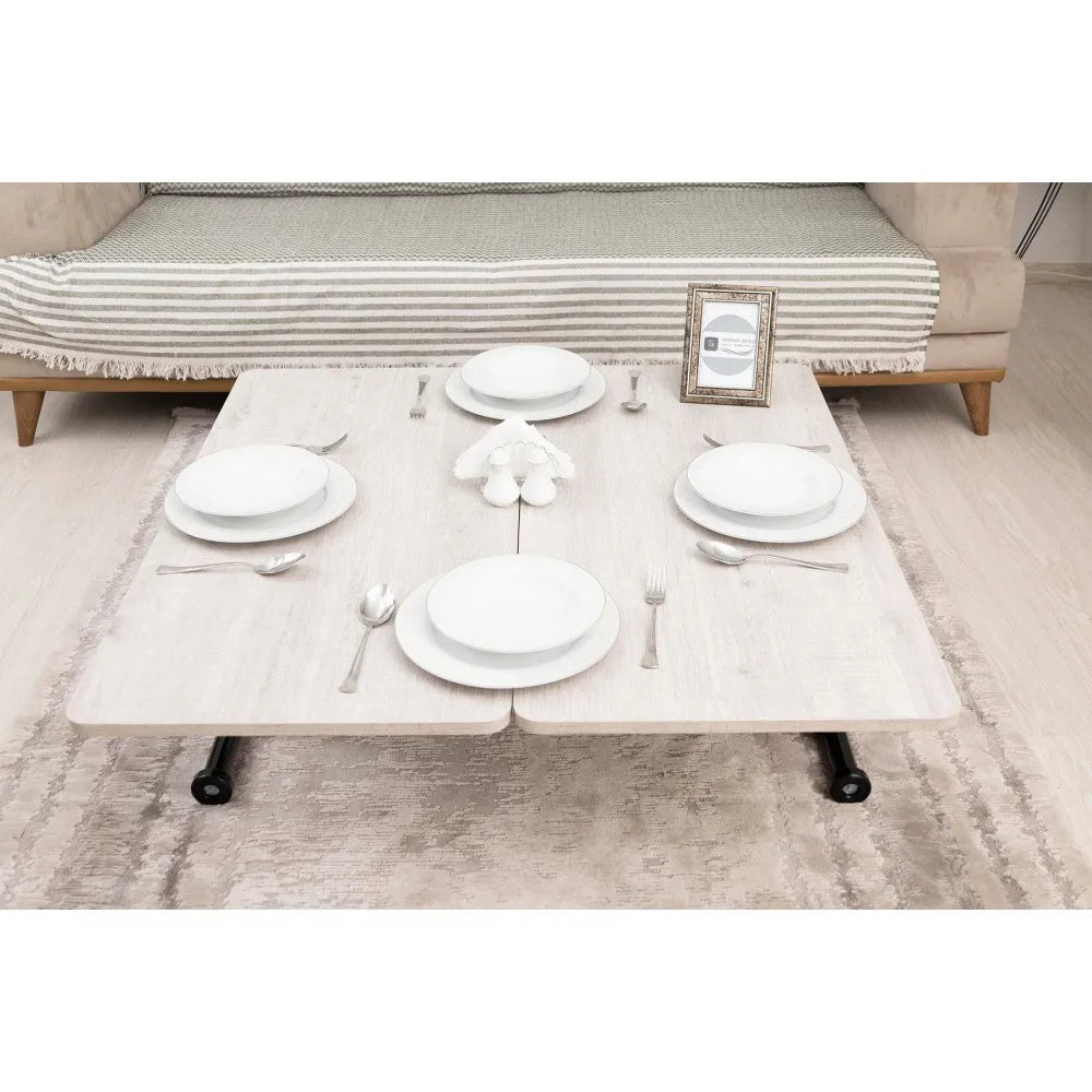 Mini Juppo Dışa K Akıllı Sehpa Üst Tabla Mdf Lizbon Oval Köşe Alt Ayak Siyah Renk