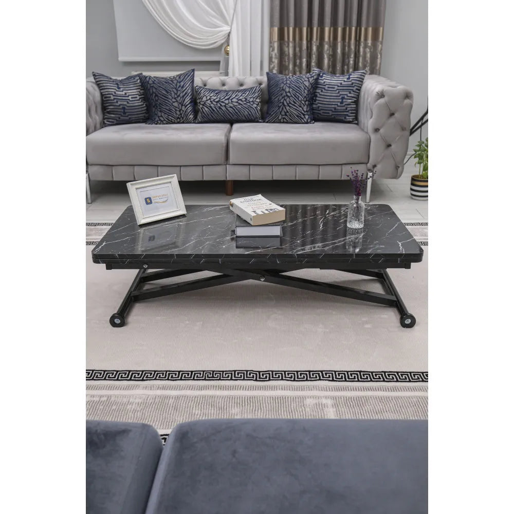 Home Üst Tabla Mdf Siyah Mermer Oval Köşe Alt Ayak Siyah Renk