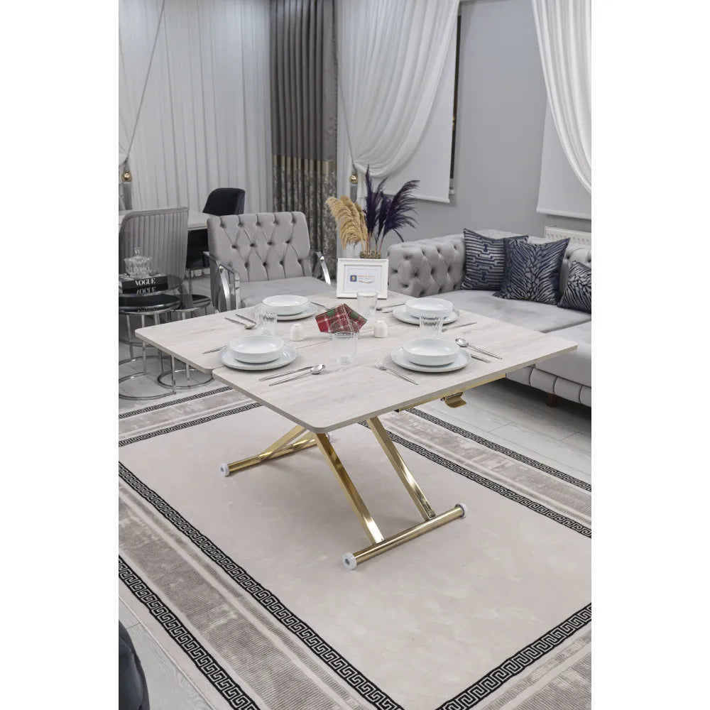 Home Üst Tabla Mdf Lizbon Oval Köşe Alt Ayak Gold Kaplama