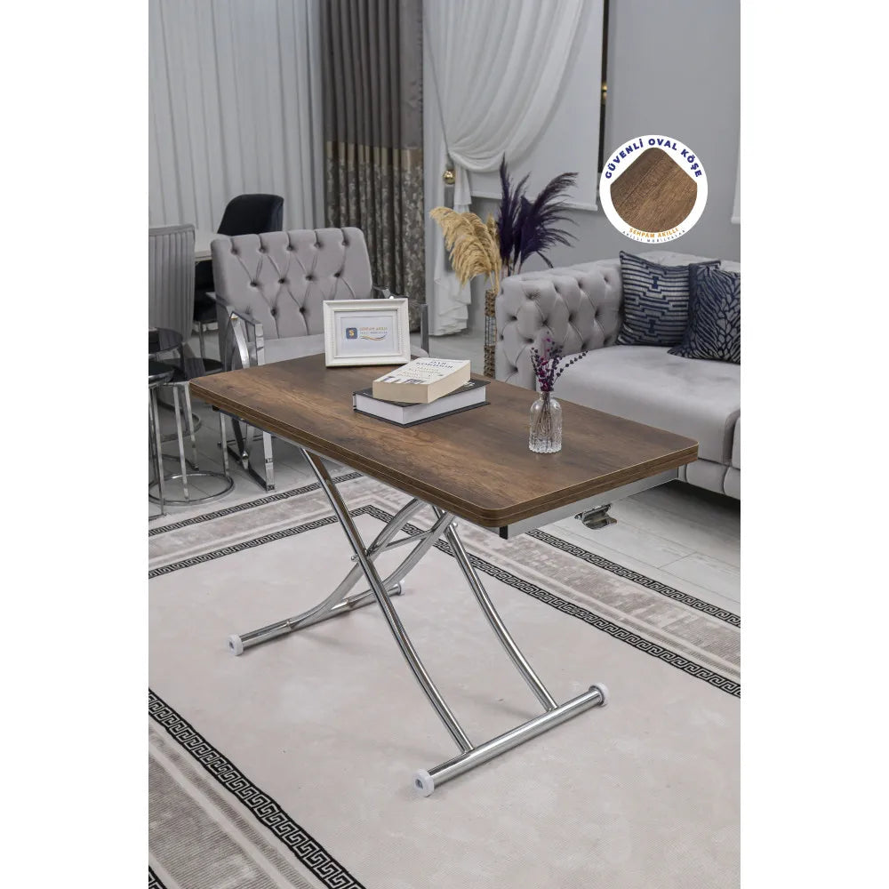 Juppo Üst Tabla Mdf Barok Koyu Ceviz Oval Köşe Alt Ayak Yuvarlak Krom Kaplama İçe Kıvrım