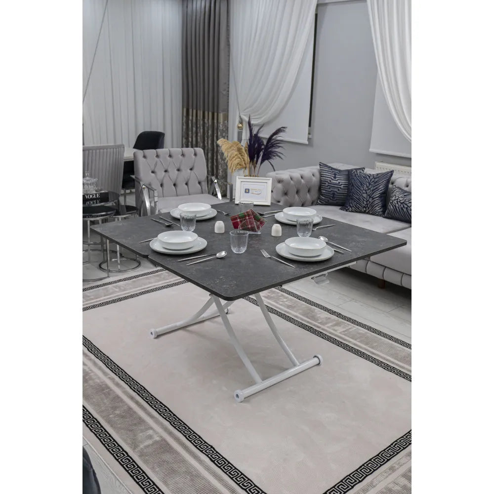 Juppo Üst Tabla Mdf Frezeli Antrasit Oval Köşe Alt Ayak Yuvarlak Beyaz İçe Kıvrım