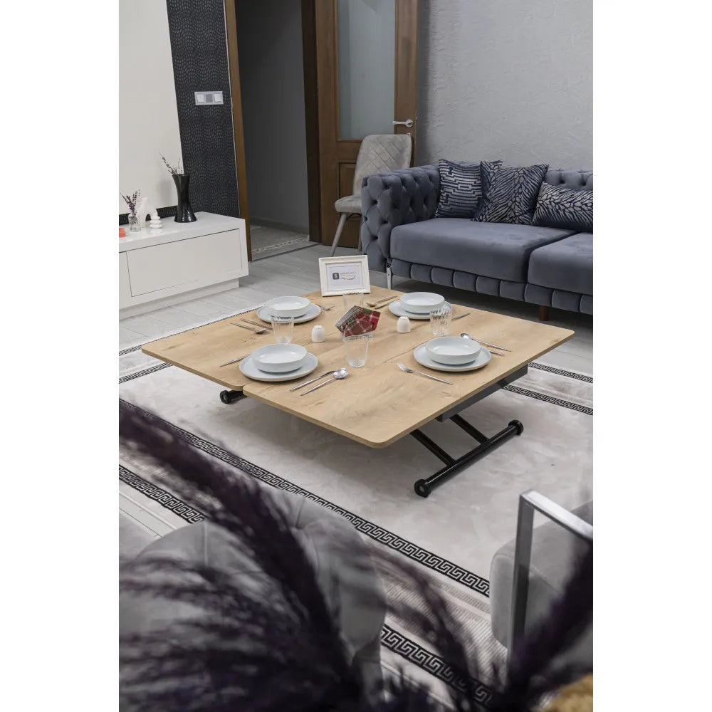 Juppo Üst Tabla Mdf Veli Meşe Oval Köşe Alt Ayak Yuvarlak Siyah Dışa Kıvrım