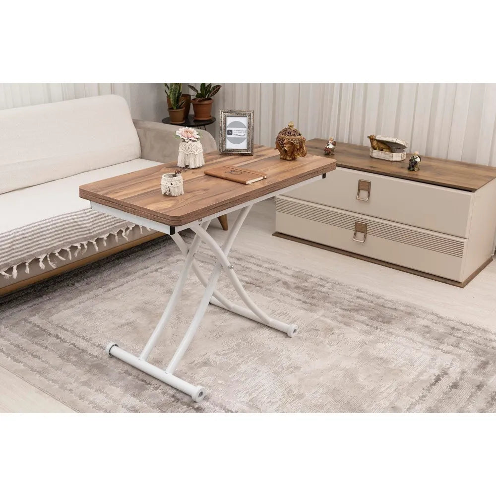 Mini Juppo İçe K Akıllı Sehpa Üst Tabla Mdf Urartu Oval Köşe Alt Ayak Beyaz Renk