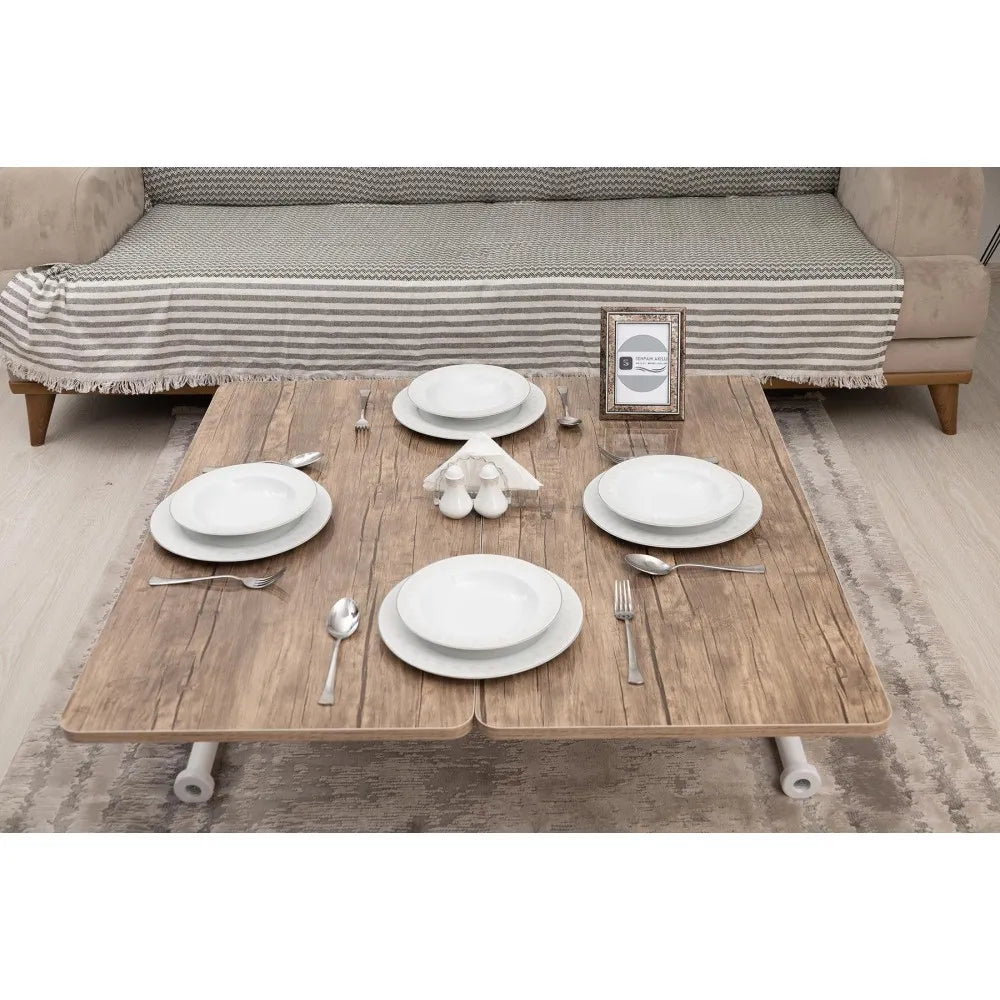 Mini Juppo Dışa K Akıllı Sehpa Üst Tabla Mdf Antiklayt Oval Köşe Alt Ayak Beyaz Renk