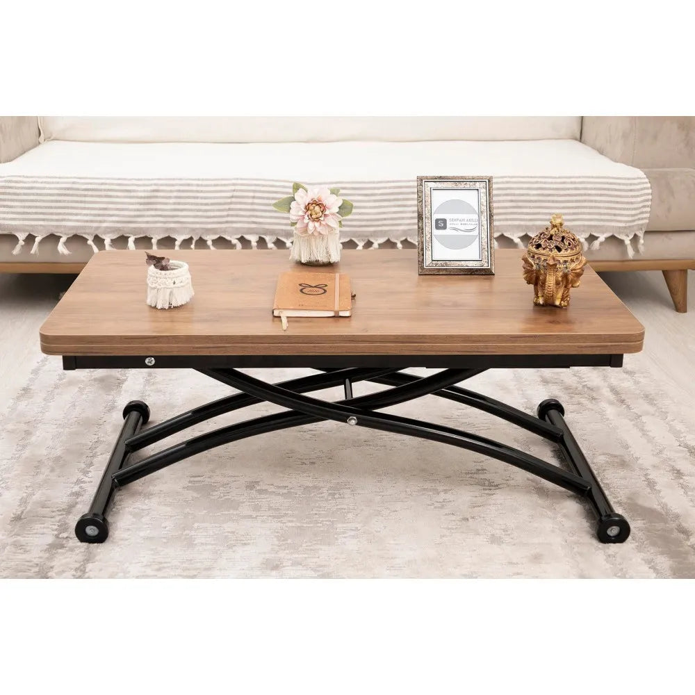 Mini Juppo Dışa K Akıllı Sehpa Üst Tabla Mdf Ceviz Oval Köşe Alt Siyah Renk