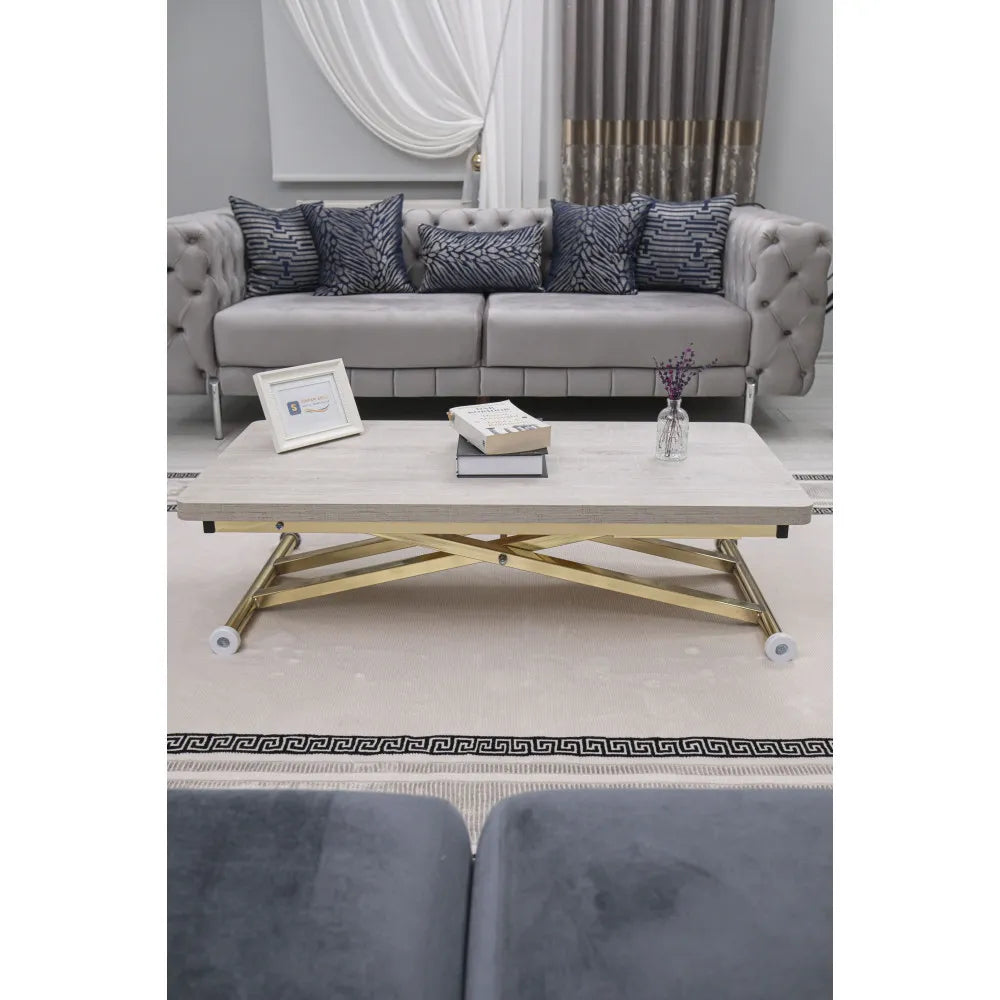 Home Üst Tabla Mdf Lizbon Oval Köşe Alt Ayak Gold Kaplama