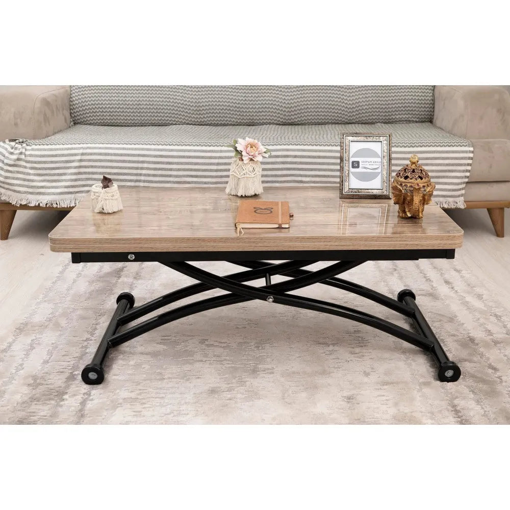 Mini Juppo Dışa K Akıllı Sehpa Üst Tabla Mdf Antiklayt Oval Köşe Alt Siyah Renk