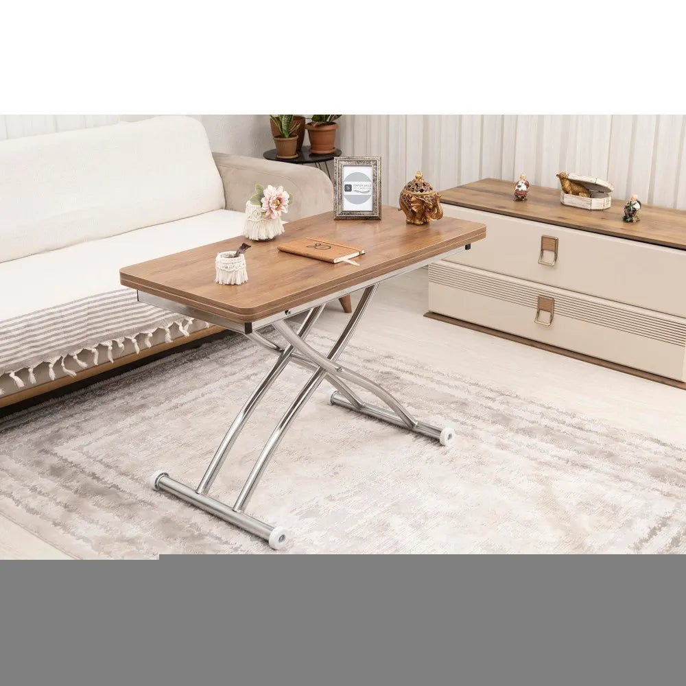 Mini Juppo Dışa K Akıllı Sehpa Üst Tabla Mdf Ceviz Oval Köşe Alt Krom Kaplama