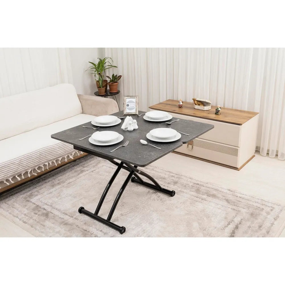 Mini Juppo Dışa K Akıllı Sehpa Üst Tabla Mdf Frezeli Antrasit Oval Köşe Alt Siyah Renk