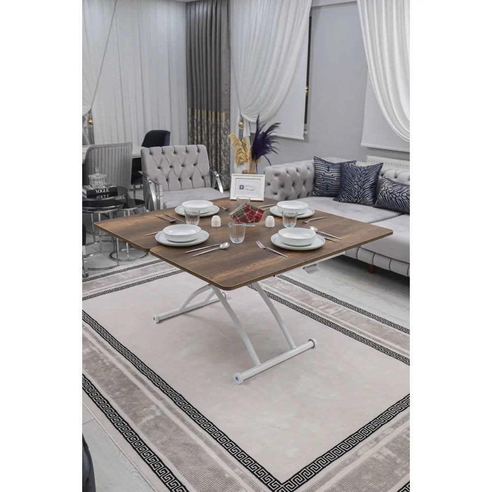 Juppo Üst Tabla Mdf Barok Koyu Ceviz Oval Köşe Alt Ayak Yuvarlak Beyaz Dışa Kıvrım