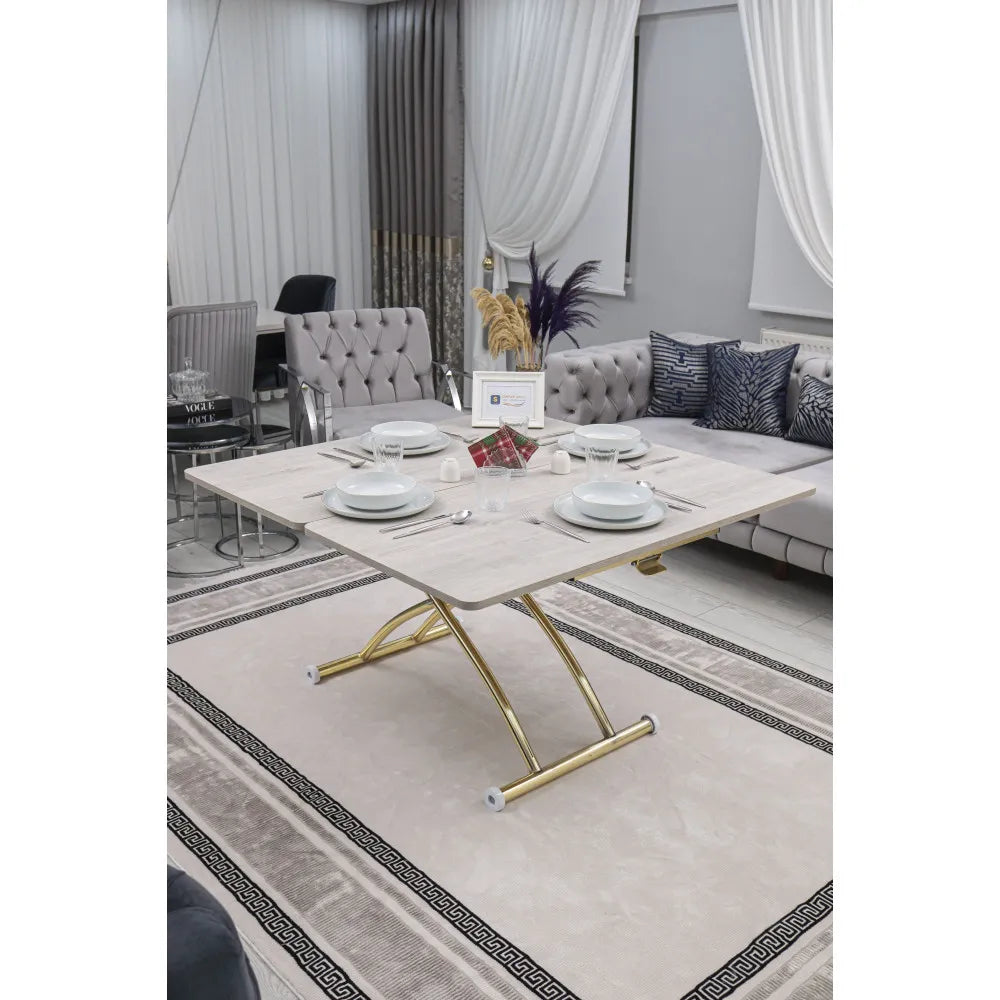 Juppo Üst Tabla Mdf Lizbon Oval Köşe Alt Ayak Yuvarlak Gold Kaplama Dışa Kıvrım