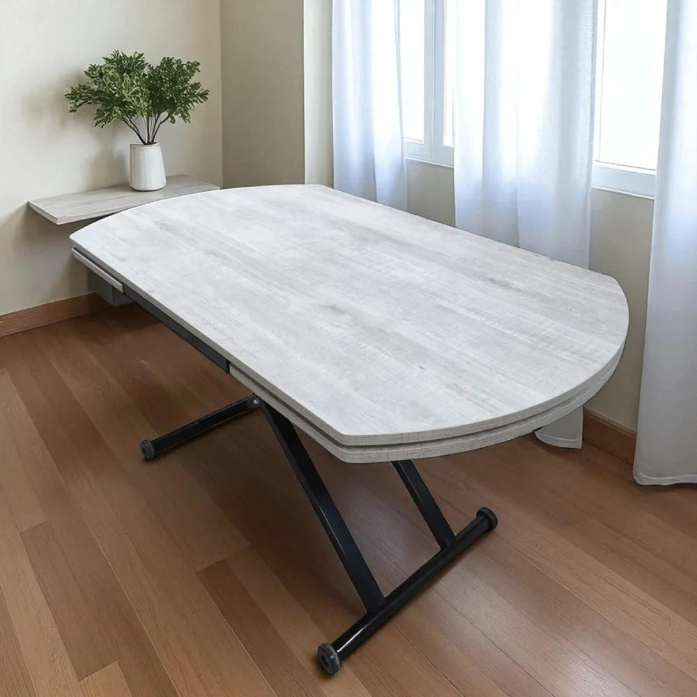 Oval Yan Baştan Açılır Akıllı Masa Üst Mdf Lizbon Alt Ayak Siyah Renk