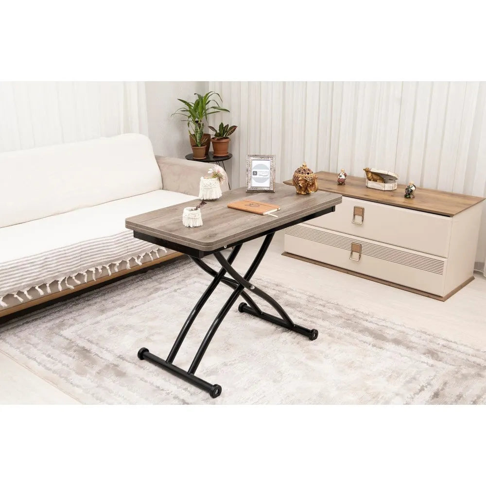 Mini Juppo Dışa K Akıllı Sehpa Üst Tabla Mdf Hattuşa Oval Köşe Alt Ayak Siyah Renk