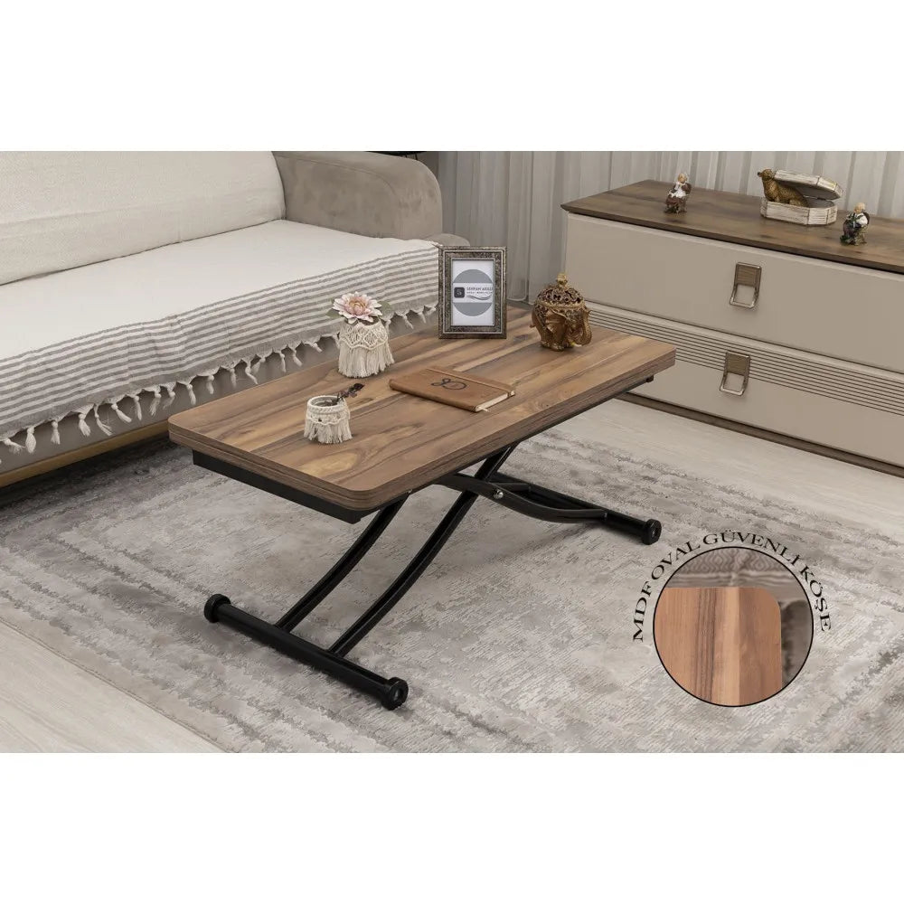 Mini Juppo İçe K Akıllı Sehpa Üst Tabla Mdf Urartu Oval Köşe Alt Ayak Siyah Renk