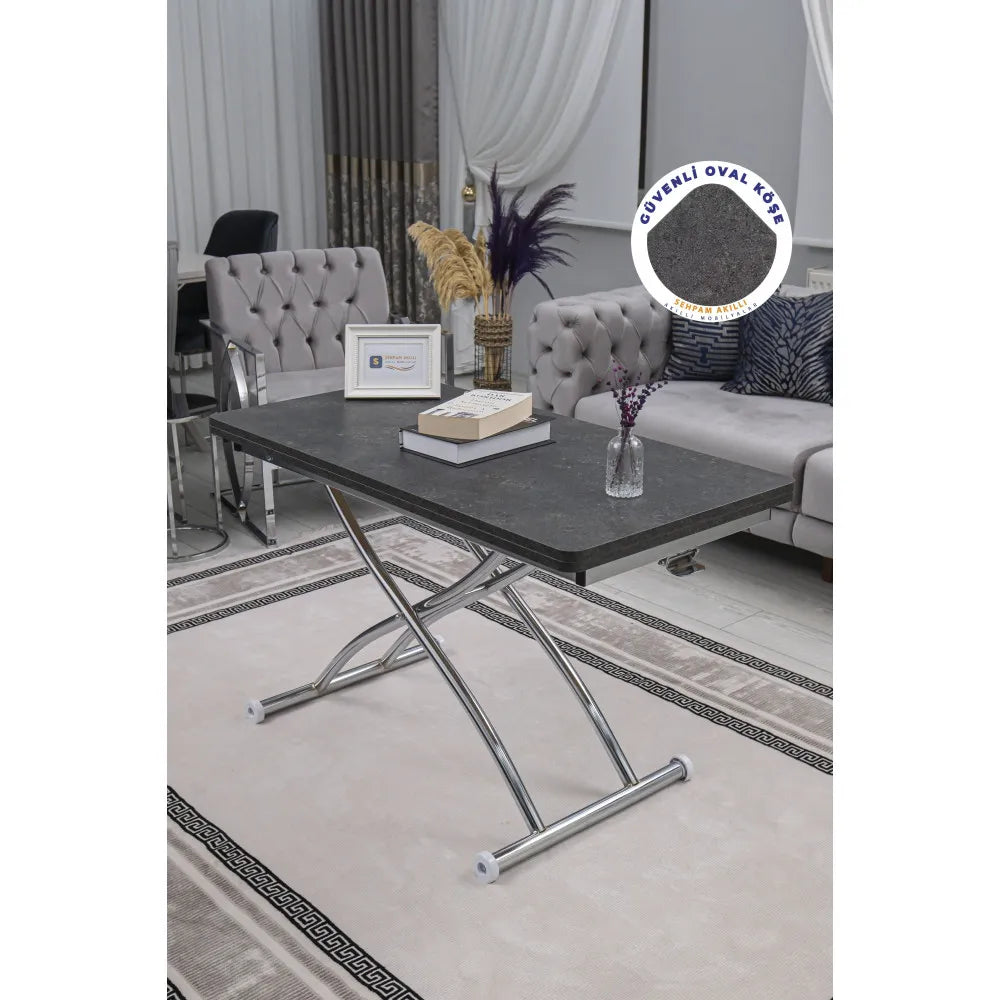 Juppo Üst Tabla Mdf Frezeli Antrasit Oval Köşe Alt Ayak Yuvarlak Krom Kaplama Dışa Kıvrım