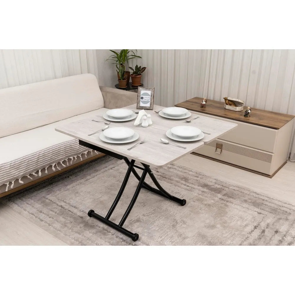 Mini Juppo İçe K Akıllı Sehpa Üst Tabla Mdf Lizbon Oval Köşe Alt Ayak Siyah Renk