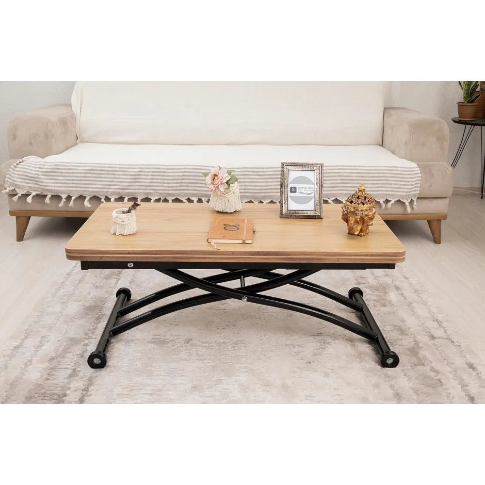 Mini Juppo Dışa K Akıllı Sehpa Üst Tabla Mdf Katanya Oval Köşe Alt Siyah Renk