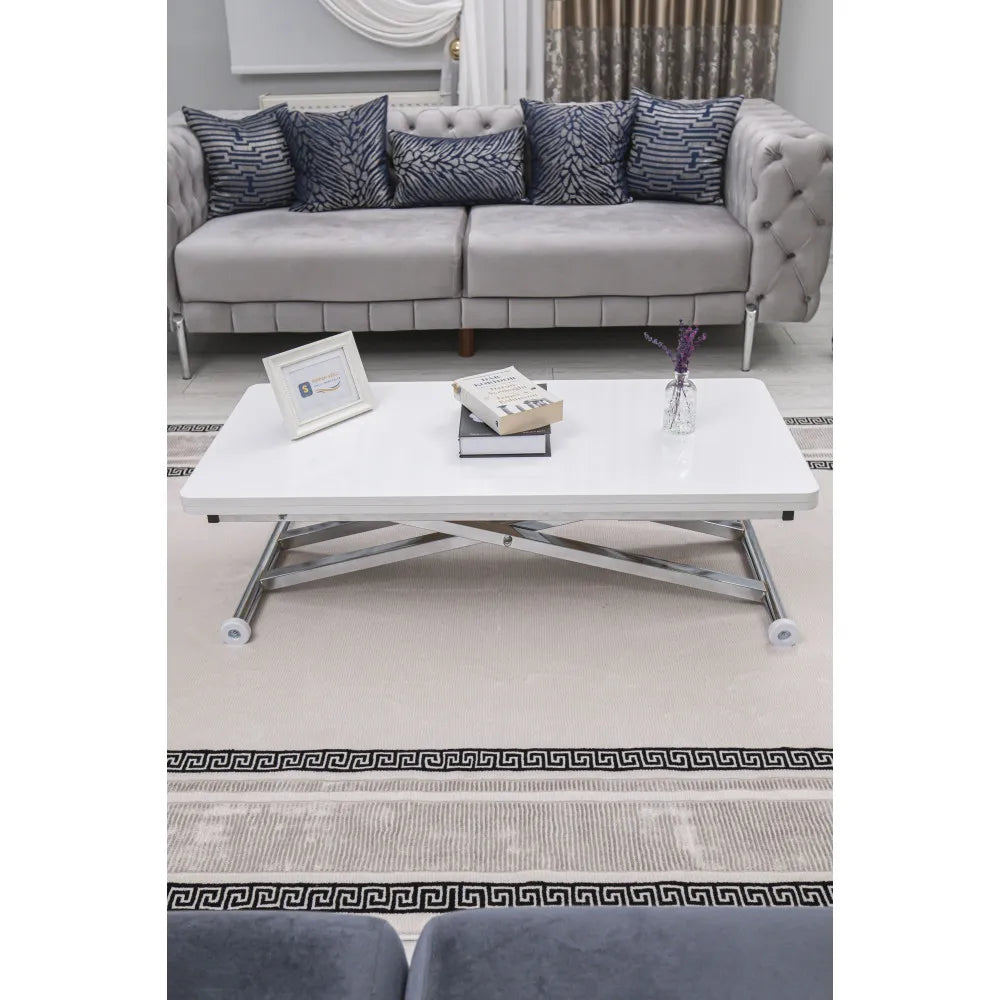 Home Üst Tabla Mdf Beyaz Oval Köşe Alt Ayak Krom Kaplama