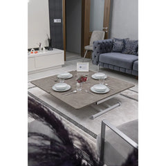 Home Üst Tabla Mdf  Frezeli Latte Oval Köşe Alt Ayak Beyaz Renk
