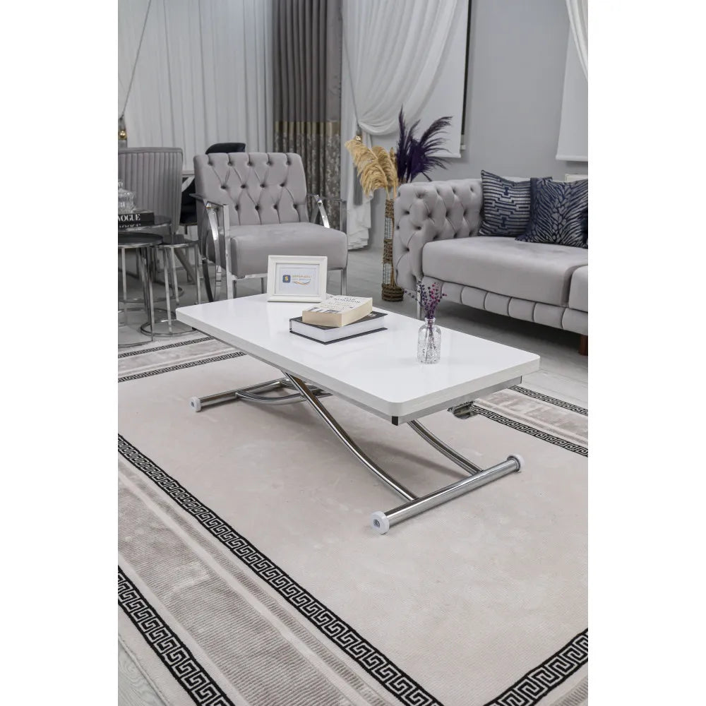 Juppo Üst Tabla Mdf Beyaz Oval Köşe Alt Ayak Yuvarlak Krom Kaplama İçe Kıvrım