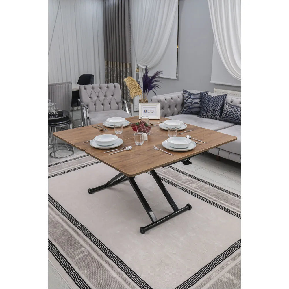 Home Üst Tabla Mdf Ceviz Oval Köşe Alt Ayak Siyah Renk