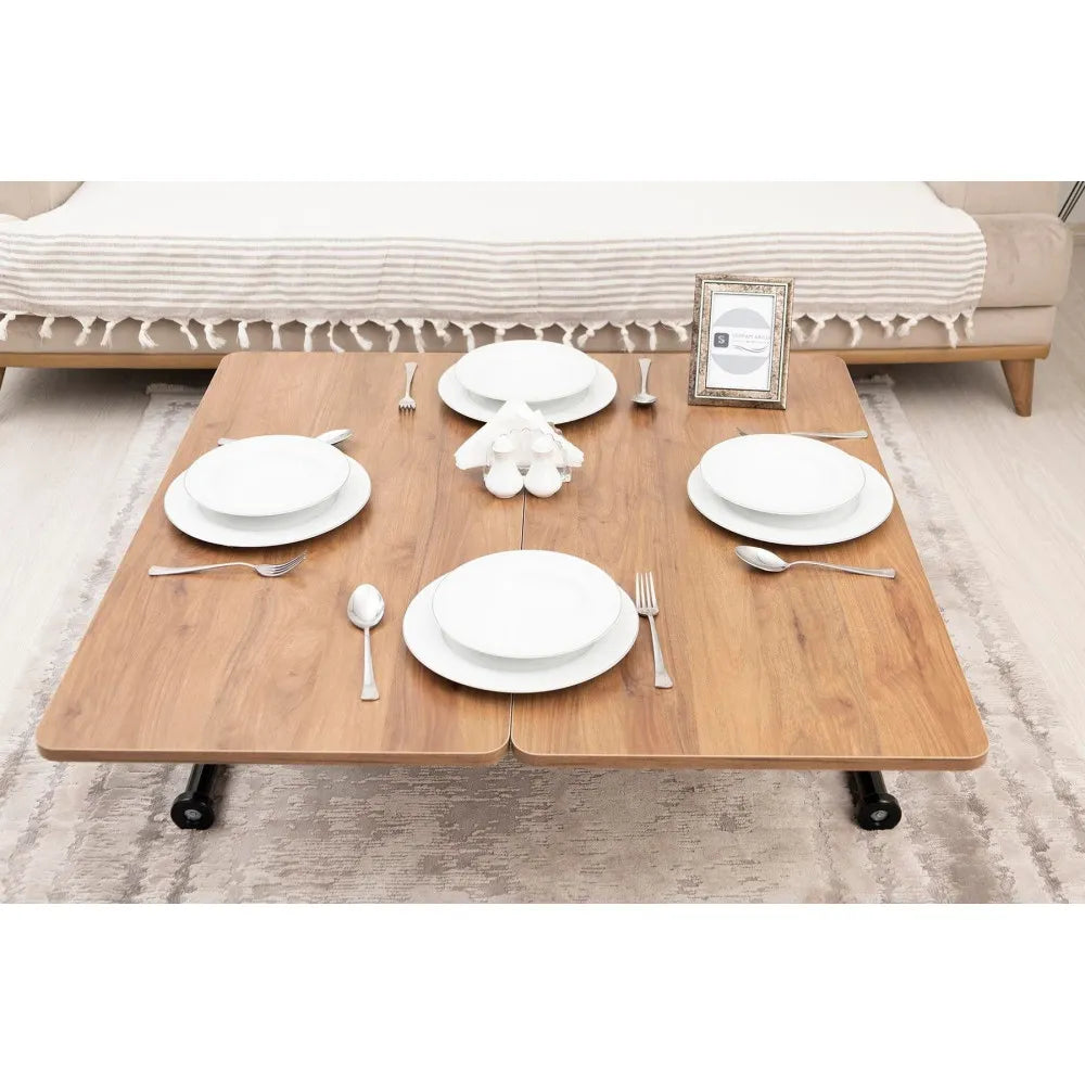 Mini Juppo Dışa K Akıllı Sehpa Üst Tabla Mdf Ceviz Oval Köşe Alt Siyah Renk